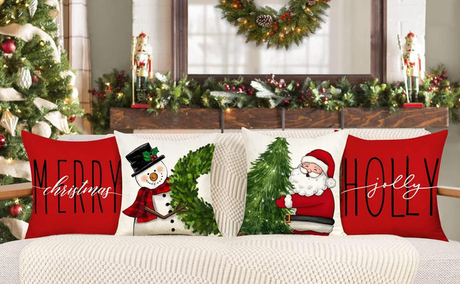 Christmas Throw Pillow Covers Set of 4 – 18x18 Red Holiday Cushion Cases