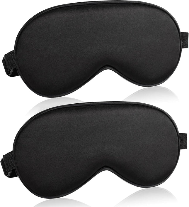 2 Pack Sleep Mask Blackout Silk Eye Mask Adjustable Strap for Women Men