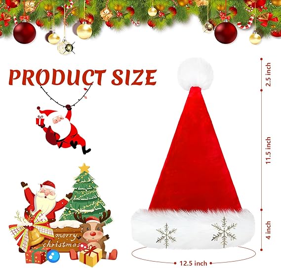 Christmas Velvet Santa Hat – Adults Unisex Party Hat for Xmas & New Year