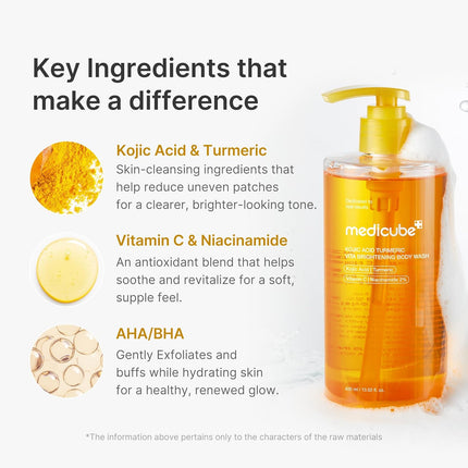 Kojic Acid Turmeric Brightening Body Wash, Niacinamide, Vitamin C, AHA BHA