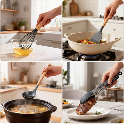 12-Piece Silicone Cooking Utensil Set – Heat-Resistant Kitchen Tools Gray
