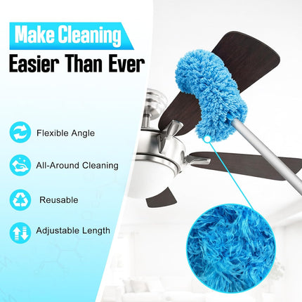Ceiling Fan Cleaner Duster with Extension Pole 12–51 Inch Microfiber Blue