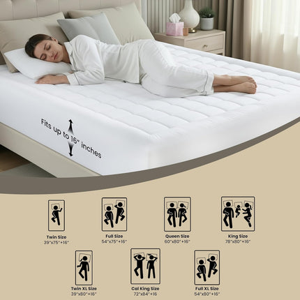 Twin Quilted Fitted Mattress Pad – Deep Pocket, Fluffy Pillow Topper, White