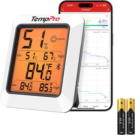 Bluetooth Hygrometer Thermometer – Indoor, Greenhouse, 260ft Range, Backlit