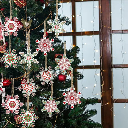 12pcs Wooden Snowflake Ornaments – Christmas Tree Hanging Décor Set