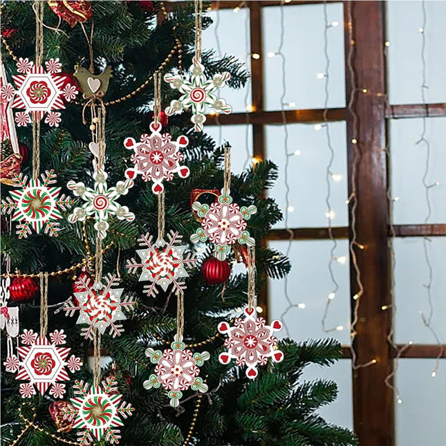 12pcs Wooden Snowflake Ornaments – Christmas Tree Hanging Décor Set