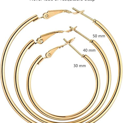 Gold Silver Plated Hoop Earrings Set for Women 12 Pairs Lightweight Stainless Steel