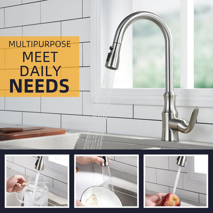 Kitchen Faucet Head Replacement – G 1/2 & 13/16 Inch, Brushed Nickel, 3 Modes