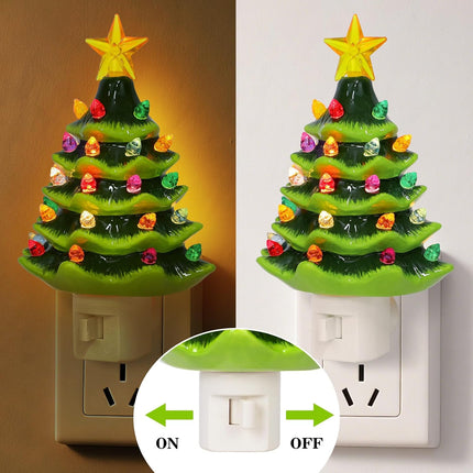 Ceramic Christmas Tree Night Light – Multicolor LED Tabletop Decor