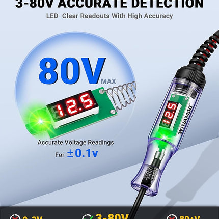 Automotive Test Light – 3-80V LED Digital Voltage Display, Circuit Tester, Extra Probe