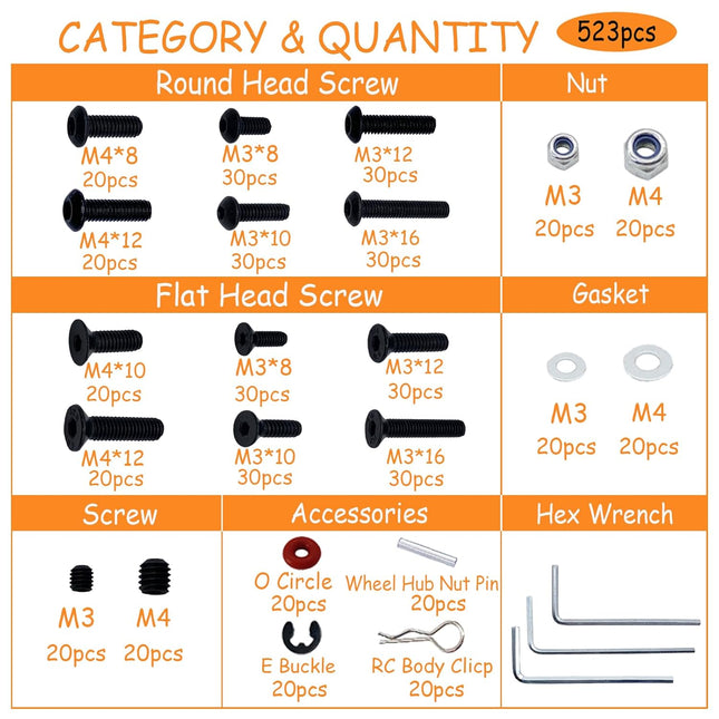 520 Piece RC Screw Assortment Set – Universal Hardware Kit for Crawler Cars