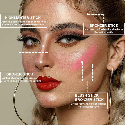 3-Pcs Contour Stick Kit – Highlighter, Blush & Bronzer, Light Medium