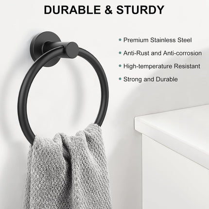 Matte Black Towel Ring – Stainless Steel, Wall-Mounted, Heavy Duty