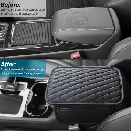 Upgraded Microfiber Leather Car Armrest Cover with 2 Storage Bags, Universal Fit