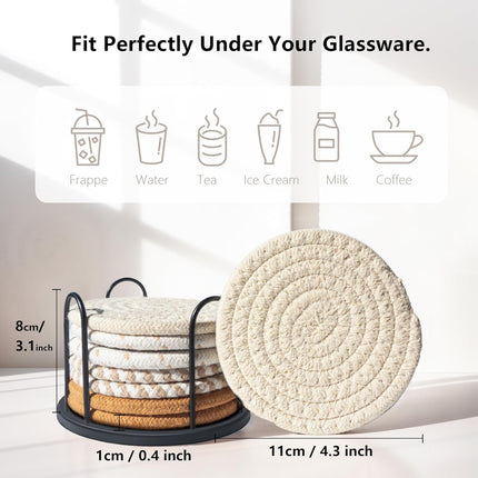 8-Piece Cotton Coasters – Absorbent, Multi-Color, Home & Coffee Table