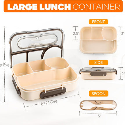 4 Compartment Bento Box Lunch Box BPA Free Dishwasher Safe Khaki Container