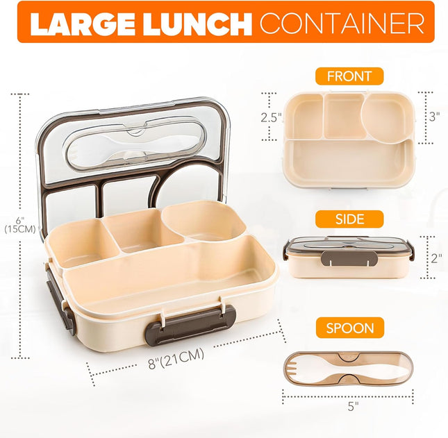 4 Compartment Bento Box Lunch Box BPA Free Dishwasher Safe Khaki Container