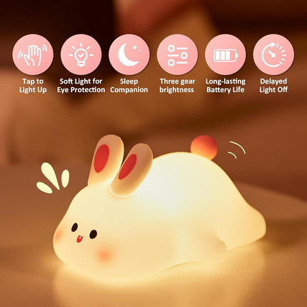 Bunny Night Light – Big Face Rabbit LED Lamp for Kids, Rechargeable