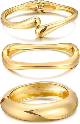 Gold Bangle Bracelets for Women – Dainty 14K Gold Plated Stackable Cuff Set