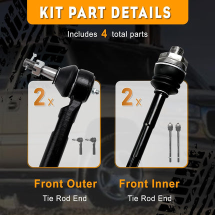 4PC Front Inner Outer Tie Rod Ends for Chevy Silverado GMC Sierra 1500 2500 1999-07