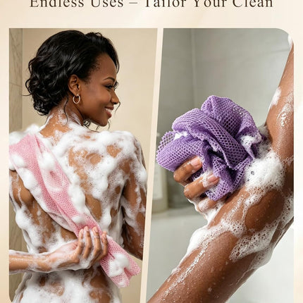 4 Pack African Net Sponge Exfoliating Bath Scrubber Extra Long Stretchable Body