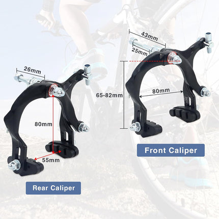 Bike C Brake Set Front & Rear, Aluminum Alloy Levers with Cables for Kids BMX Bikes