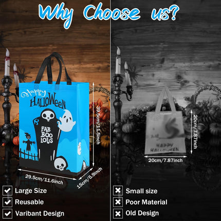 12PCS Large Halloween Non-Woven Trick-or-Treat Tote Bags with Handles, Reusable