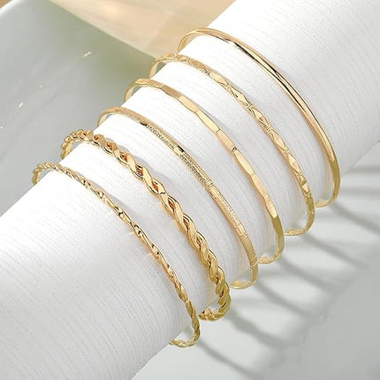 Stackable Gold Bangle Bracelets Women 14K Plated Boho Jewelry Set