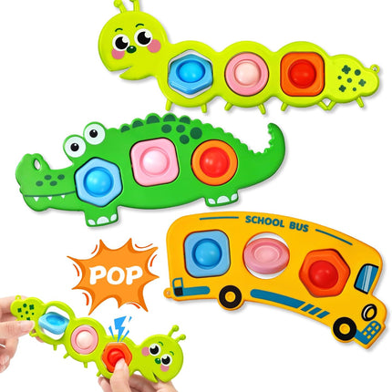 3PC Pop It Fidget Sensory Toys for Toddlers, Airplane Travel Activities, Ages 1-3