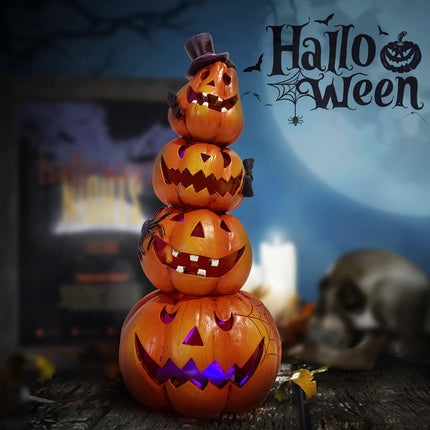 Halloween Stacked Pumpkin Figurine, Orange Tabletop Decor for Home & Entryway