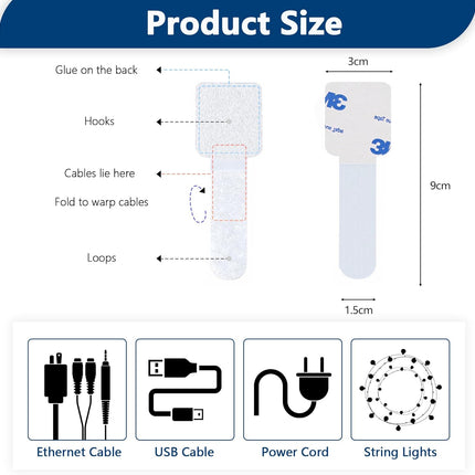 50 PCS Hook and Loop Cable Ties with Adhesive Clips – Desk Cable Organizer