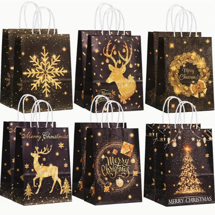 24 Pack Black Gold Christmas Gift Bags – Xmas Treat Bags with Handles