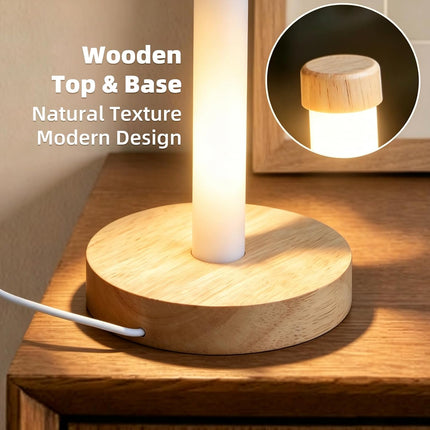 Wood Cylinder Table Lamp 360° Light Stepless Dimming 3 Color Temperatures USB