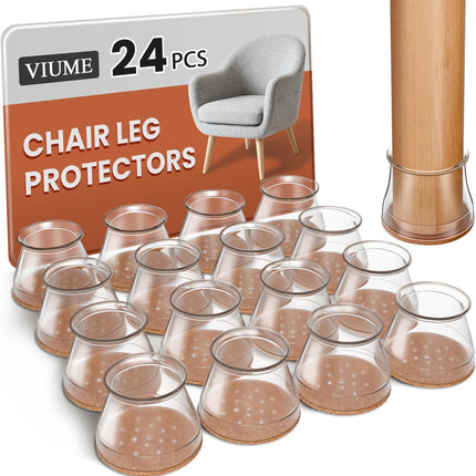 24 PCS Chair Leg Floor Protectors – Silicone & Felt, Anti-Scratch, Noise Reduce