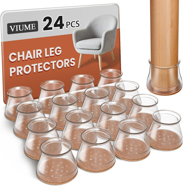 24 PCS Chair Leg Floor Protectors – Silicone & Felt, Anti-Scratch, Noise Reduce