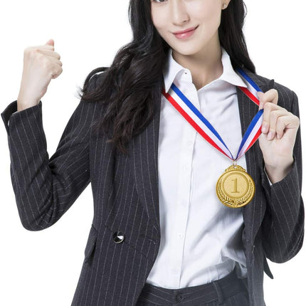 12 Piece Olympic Style Winner Medals Gold Silver Bronze Awards with Neck Ribbons 2 Inch