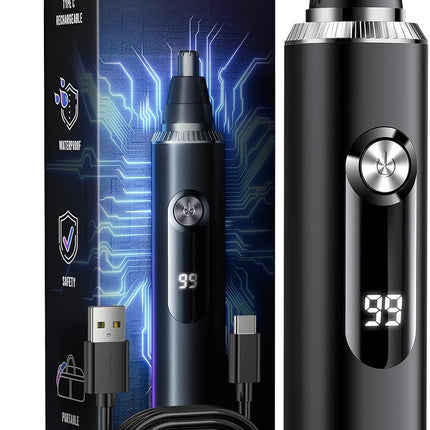 USB Rechargeable Nose Hair Trimmer with LED Display, Facial, Ear & Brow Groomer