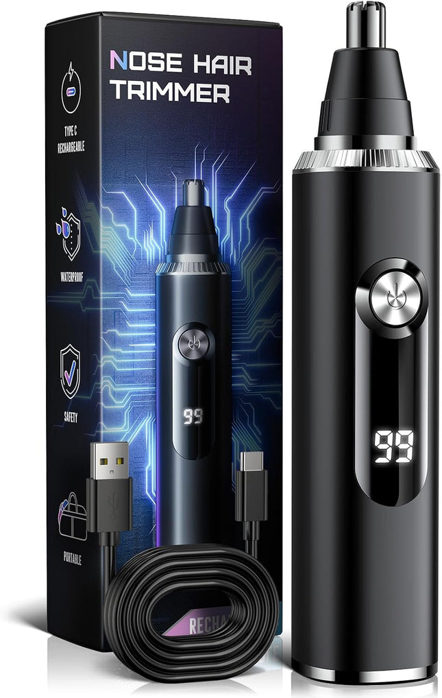 USB Rechargeable Nose Hair Trimmer with LED Display, Facial, Ear & Brow Groomer