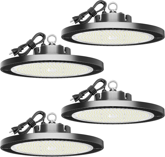 Super Bright 350W UFO LED High Bay Light 5000K with US Plug 4-Pack