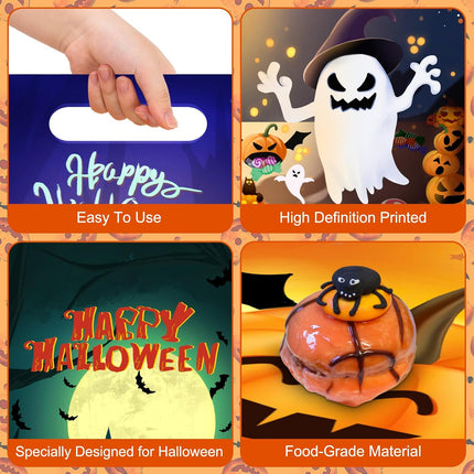 50PCS Halloween Goodie Bags with Handles, Happy Halloween Candy Treat Tote Bags
