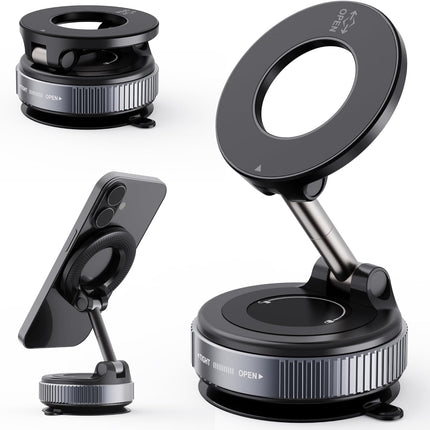 Reinforced Magnetic Car Phone Holder – 360° Vacuum Mount for iPhone & Android