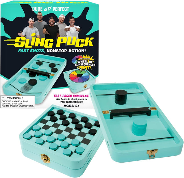 Sling Puck & Checkers Game Set Family Board Game for Kids Adults Ages 4+