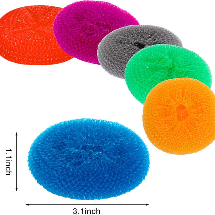 Plastic Dish Scrubbers – Round Nylon Pads, Non-Scratch, 15 Pack, Rainbow