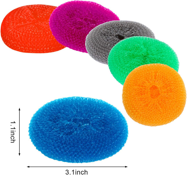 Plastic Dish Scrubbers – Round Nylon Pads, Non-Scratch, 15 Pack, Rainbow