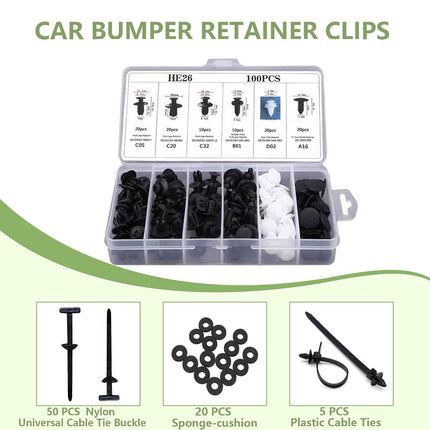 100PCS Car Bumper Push Retainer Clips, 6-Type Nylon Rivets & 5 Remover Tools
