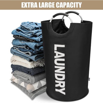 90L Large Laundry Basket – Collapsible, Freestanding, Foldable Black Hamper