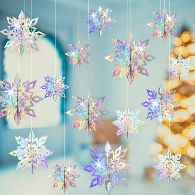 Christmas Snowflake Decorations – 15pcs 3D Paper Garland for Winter Parties