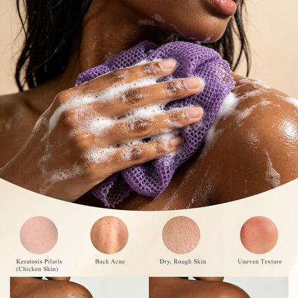 4 Pack African Net Sponge Exfoliating Bath Scrubber Extra Long Stretchable Body