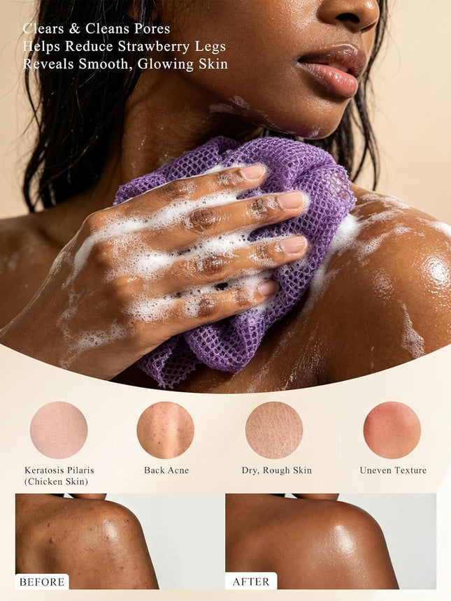 4 Pack African Net Sponge Exfoliating Bath Scrubber Extra Long Stretchable Body