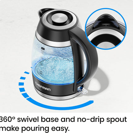 1.8L BPA Free Electric Kettle with Boil-Dry Protection and Glass Body